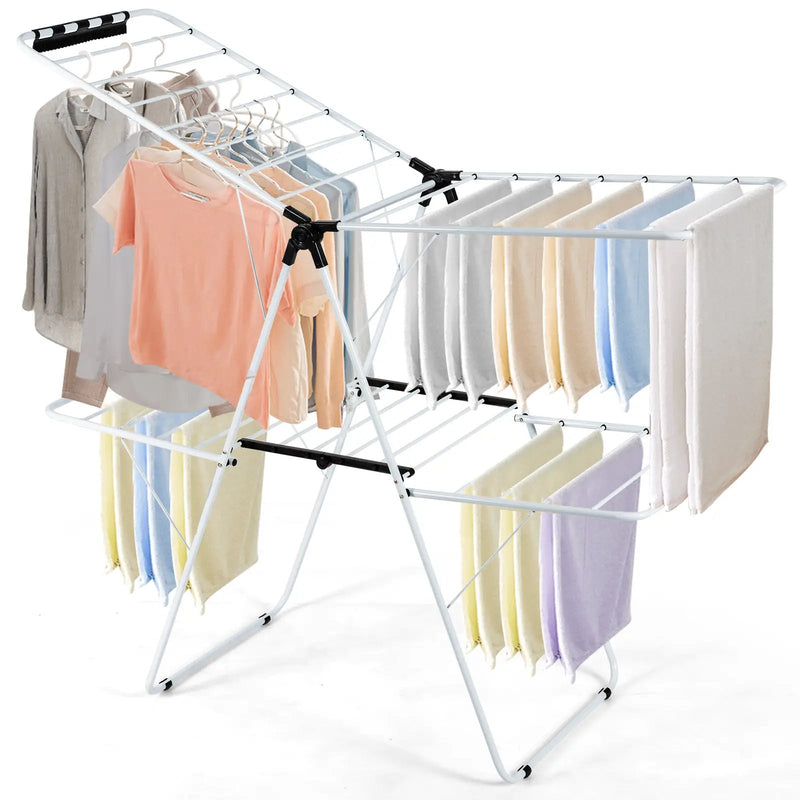 2-Tier Foldable Clothes Drying Rack with Adjustable Gullwing by DirectDeals