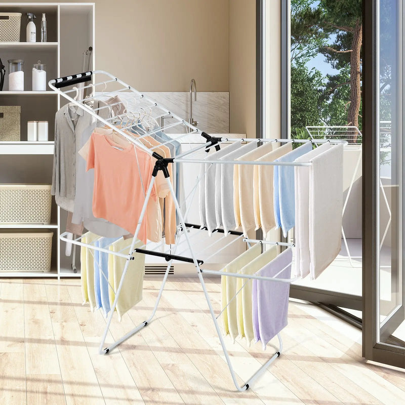 2-Tier Foldable Clothes Drying Rack with Adjustable Gullwing by DirectDeals