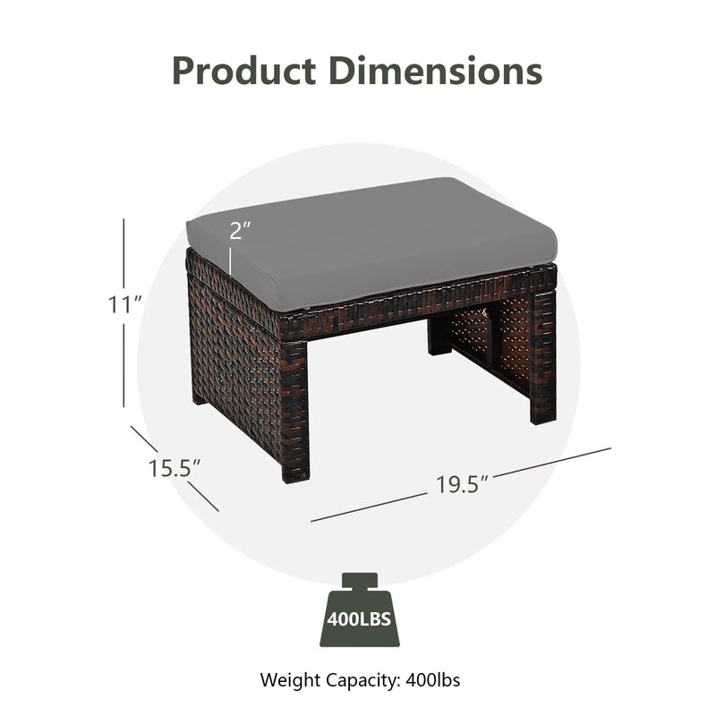 2 Pieces Patio Rattan Ottomans with Soft Cushion for Patio and Garden by DirectDeals