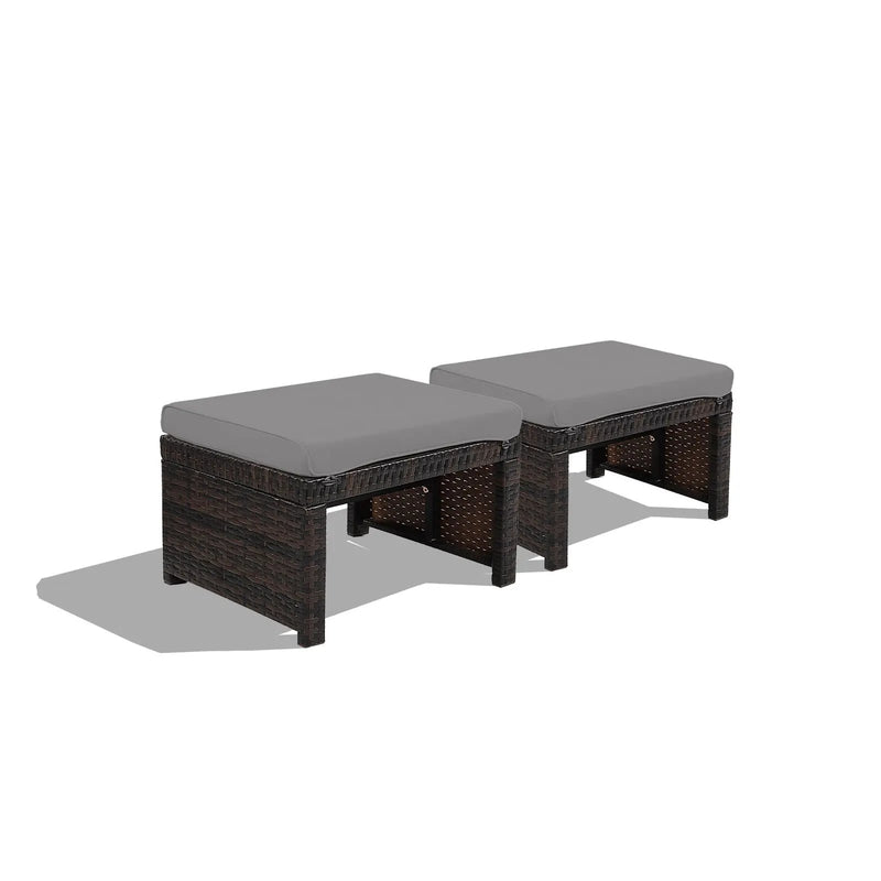2 Pieces Patio Rattan Ottomans with Soft Cushion for Patio and Garden by DirectDeals