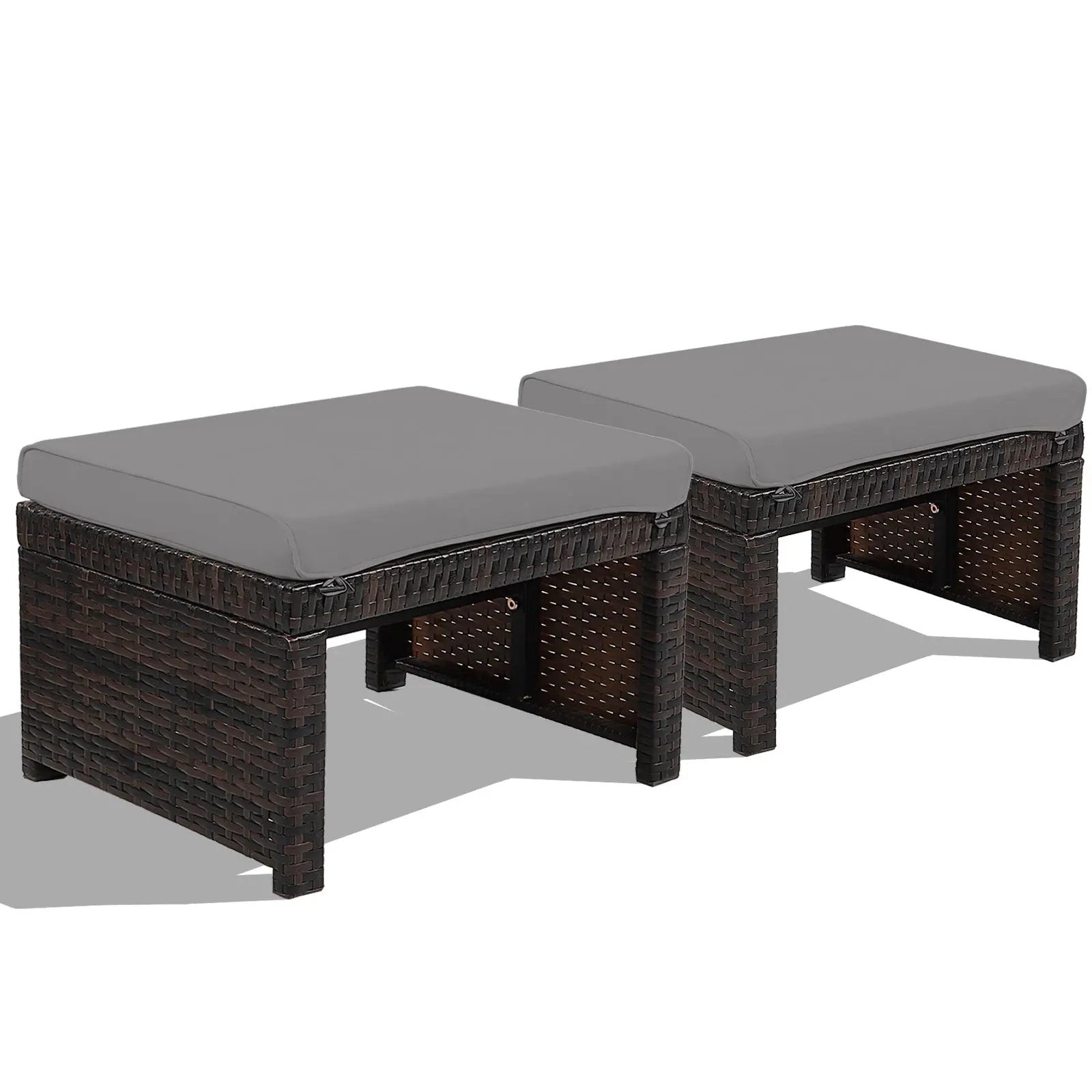 2 Pieces Patio Rattan Ottomans with Soft Cushion for Patio and Garden by DirectDeals