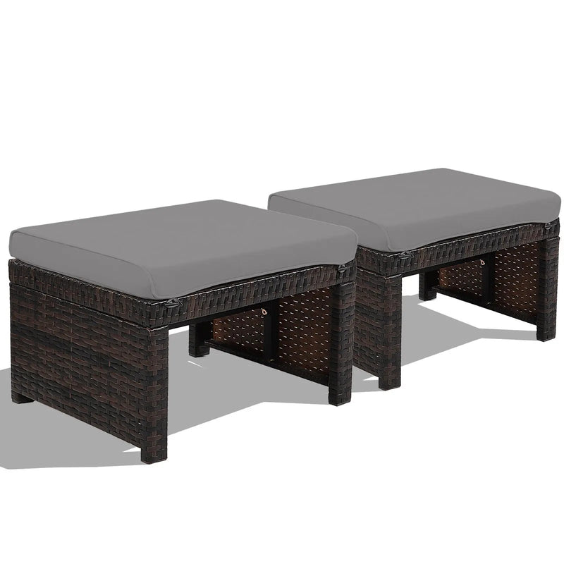 2 Pieces Patio Rattan Ottomans with Soft Cushion for Patio and Garden by DirectDeals