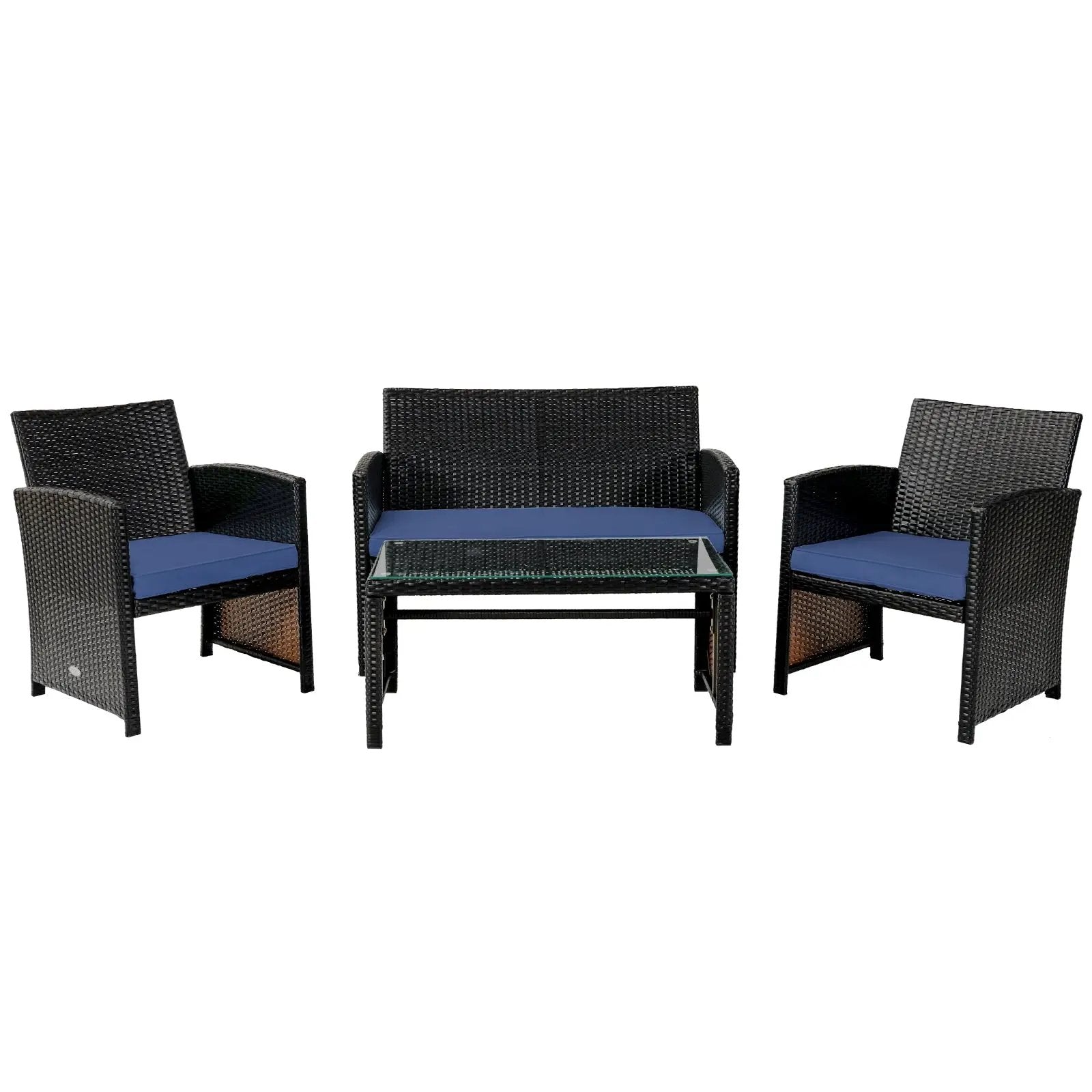 4 Pieces Patio Rattan Cushioned Furniture Set with Coffee Table-Black by DirectDeals