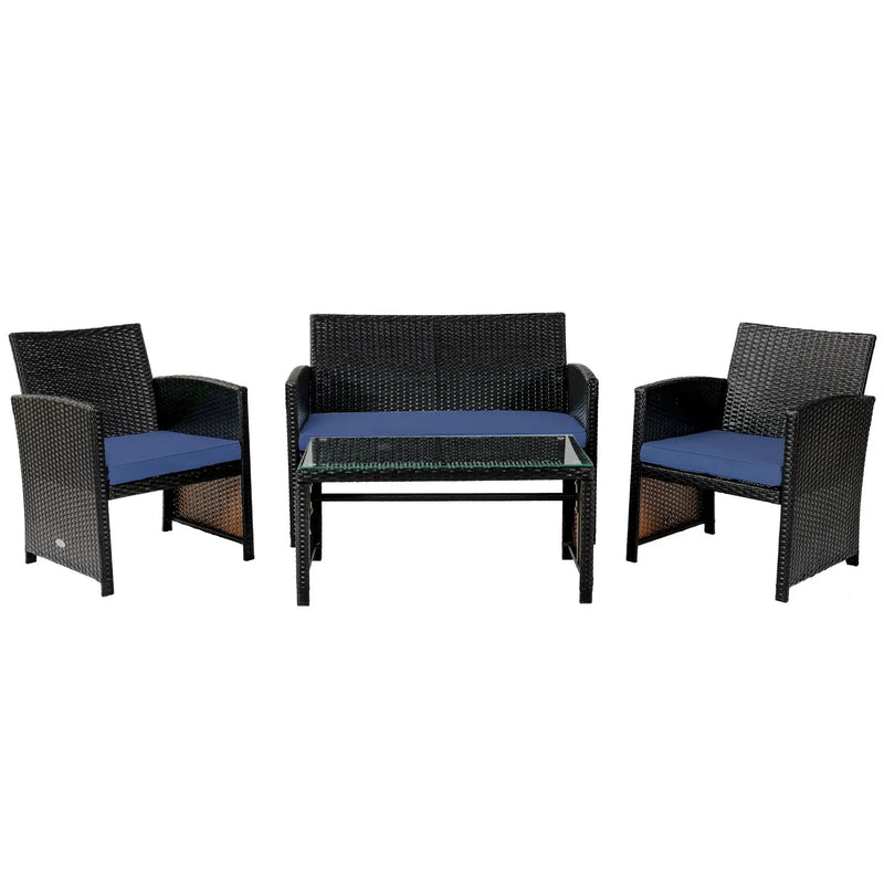 4 Pieces Patio Rattan Cushioned Furniture Set with Coffee Table-Black by DirectDeals