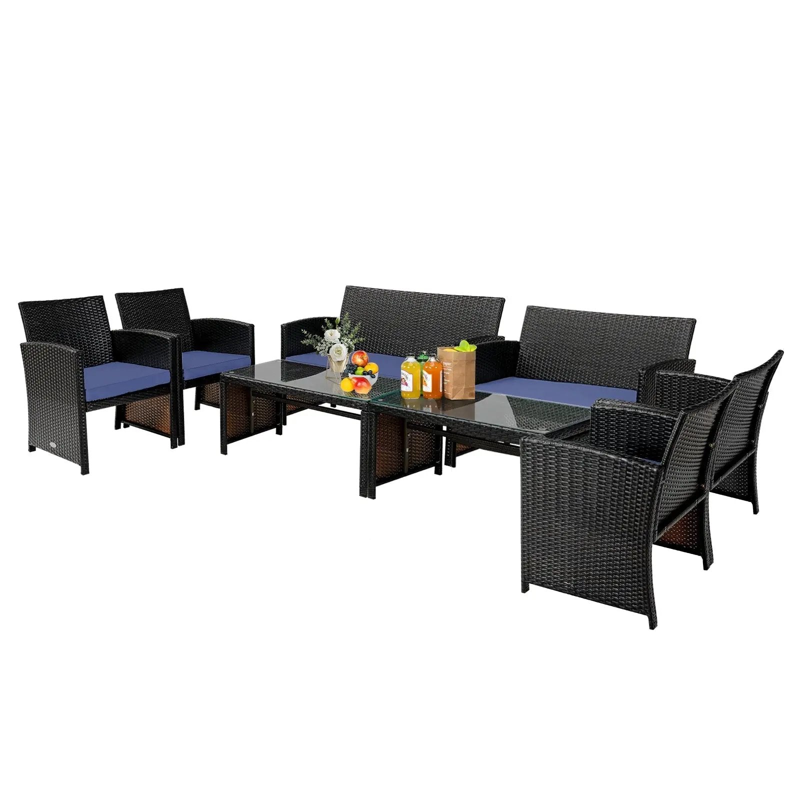 4 Pieces Patio Rattan Cushioned Furniture Set with Coffee Table-Black by DirectDeals