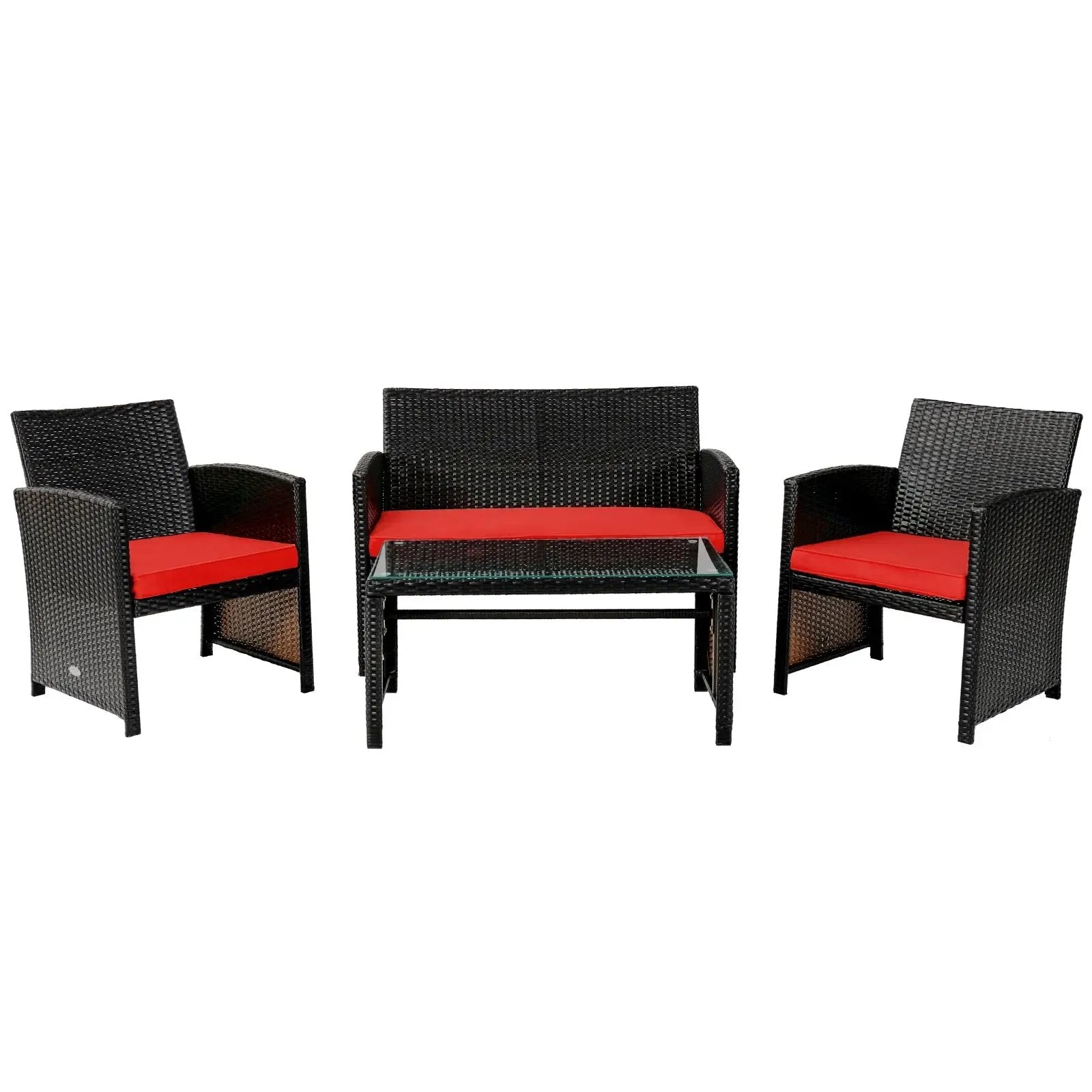 4 Pieces Patio Rattan Cushioned Furniture Set with Coffee Table-Black by DirectDeals