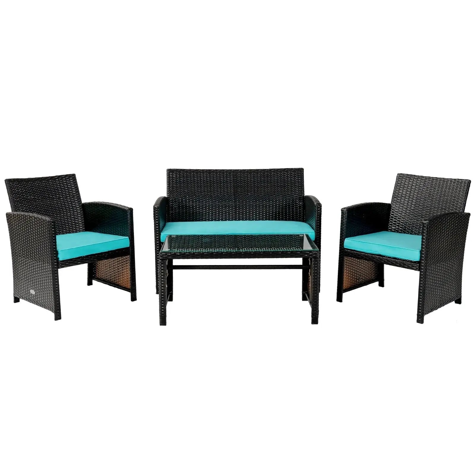 4 Pieces Patio Rattan Cushioned Furniture Set with Coffee Table-Black by DirectDeals
