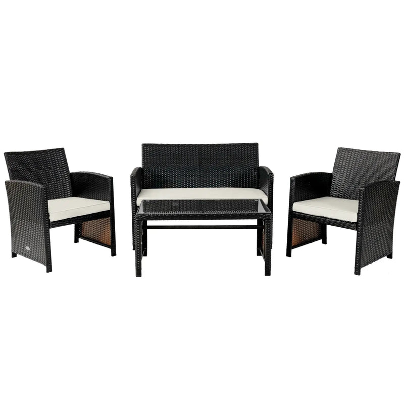 4 Pieces Patio Rattan Cushioned Furniture Set with Coffee Table-Black by DirectDeals