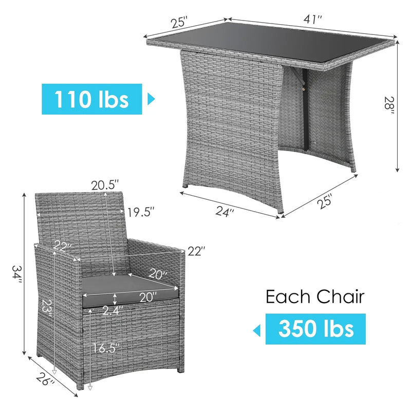 3 Pieces Patio Rattan Furniture Set with Cushioned Armrest Sofa by DirectDeals