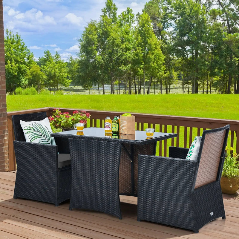 3 Pieces Patio Rattan Furniture Set with Cushion and Sofa Armrest by DirectDeals