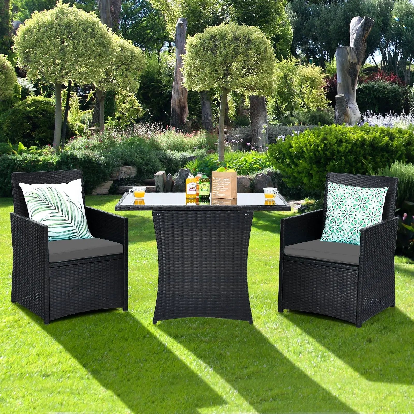 3 Pieces Patio Rattan Furniture Set with Cushion and Sofa Armrest by DirectDeals