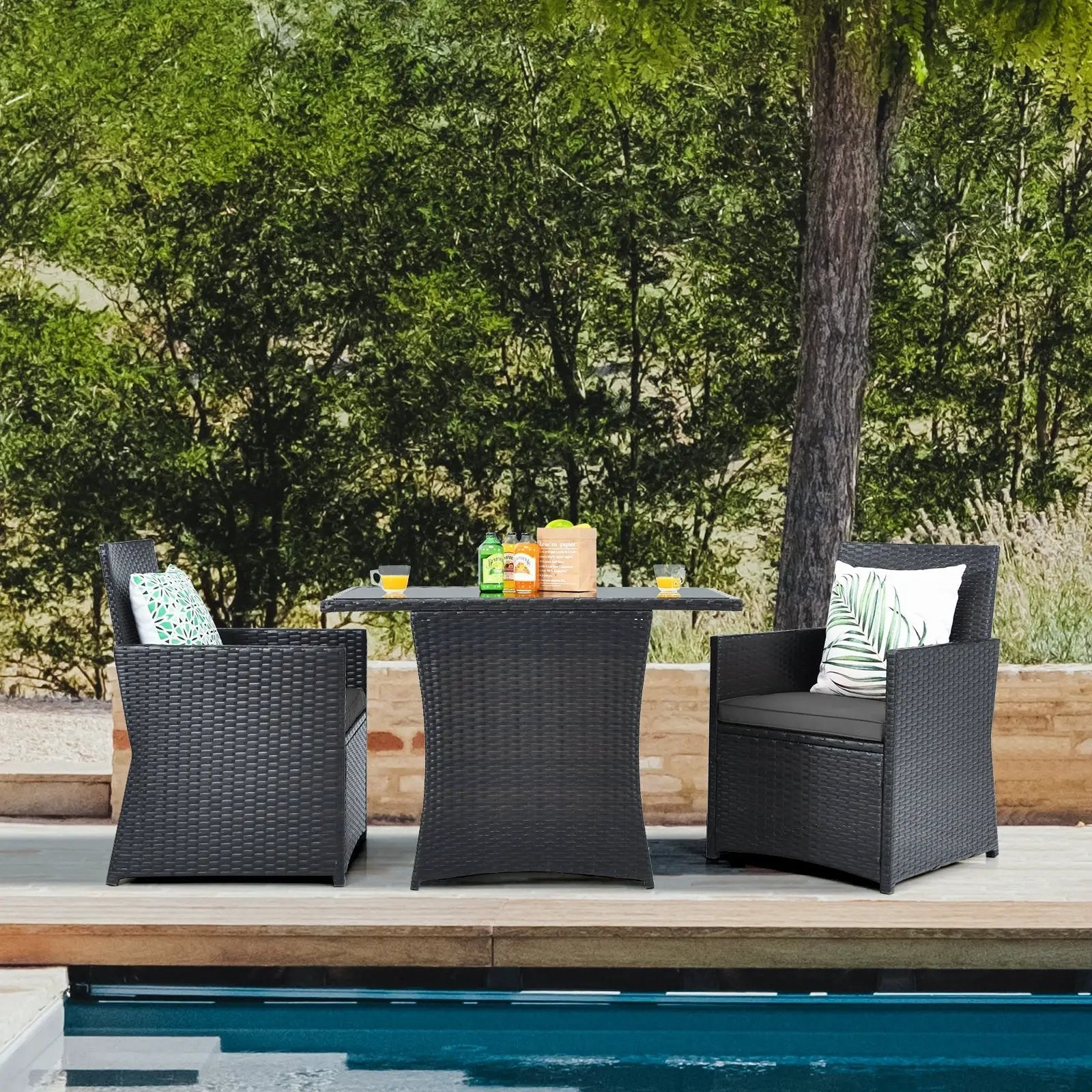 3 Pieces Patio Rattan Furniture Set with Cushion and Sofa Armrest by DirectDeals