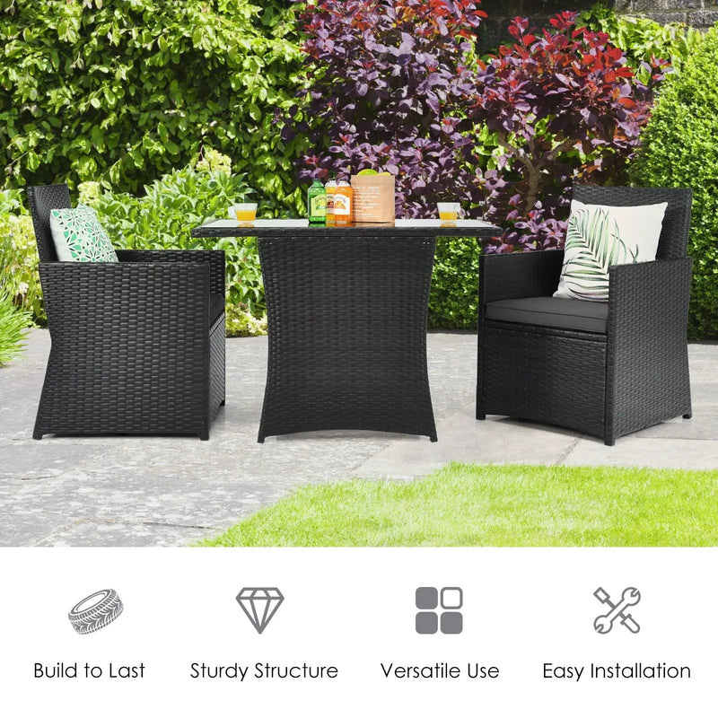 3 Pieces Patio Rattan Furniture Set with Cushion and Sofa Armrest by DirectDeals