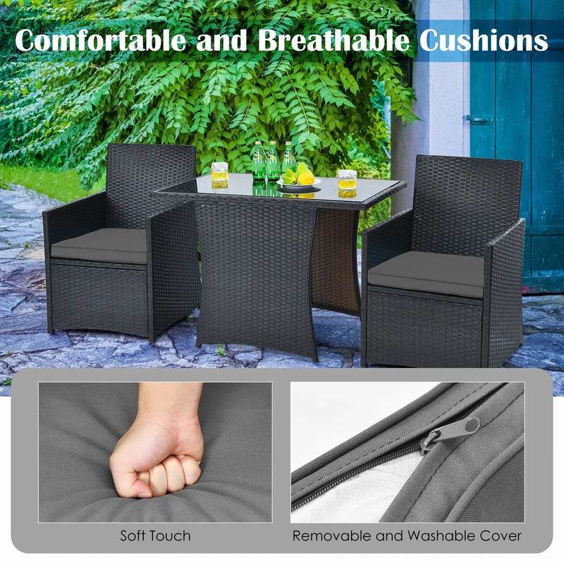 3 Pieces Patio Rattan Furniture Set with Cushion and Sofa Armrest by DirectDeals