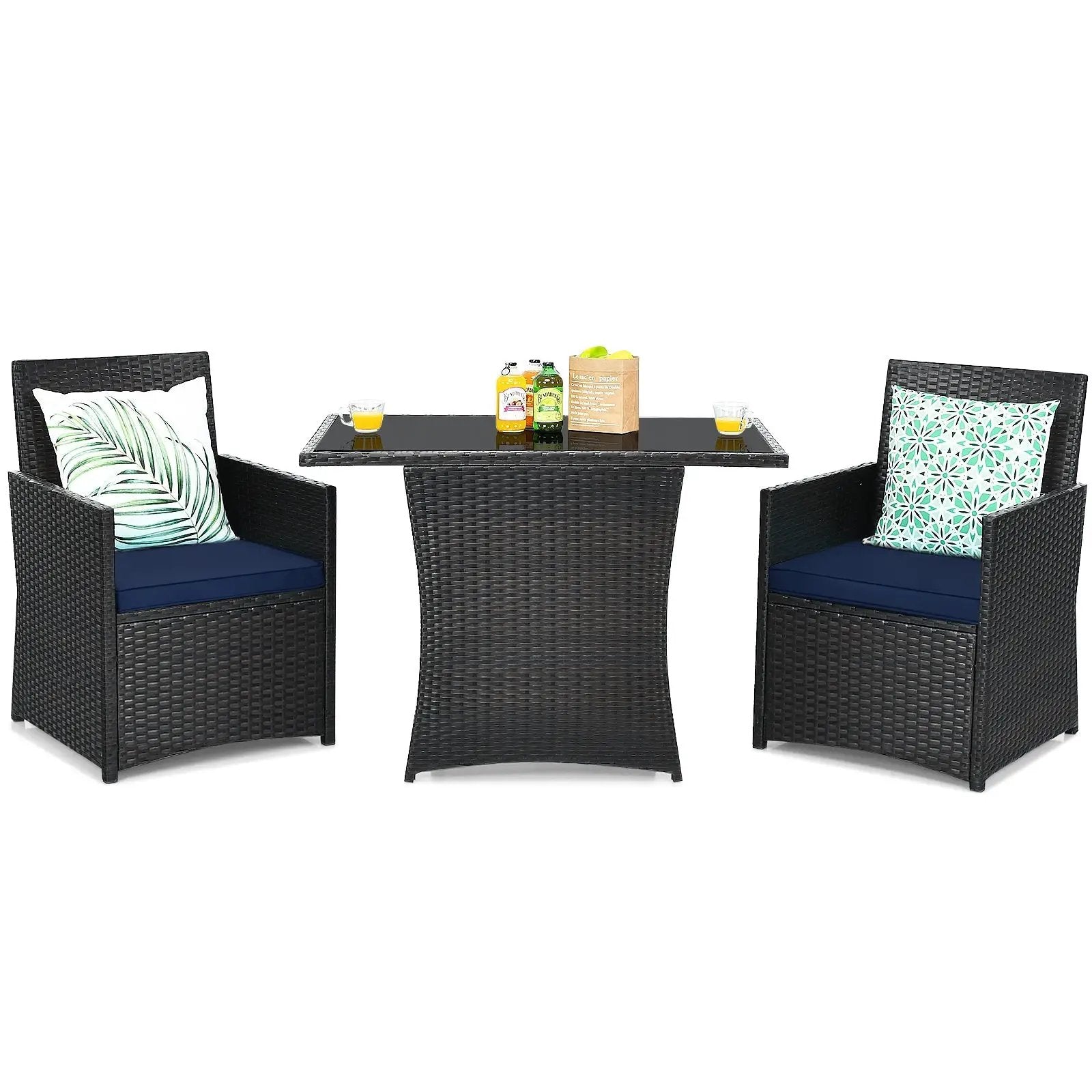3 Pieces Patio Rattan Furniture Set with Cushion and Sofa Armrest by DirectDeals