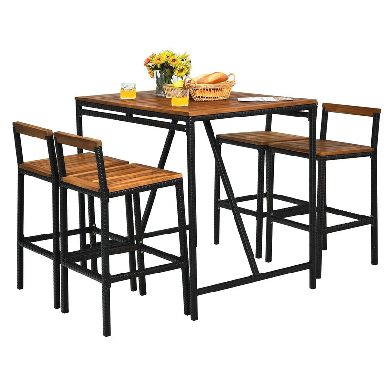 5 Pieces Outdoor Acacia Wood and PE Rattan Bar Set by DirectDeals