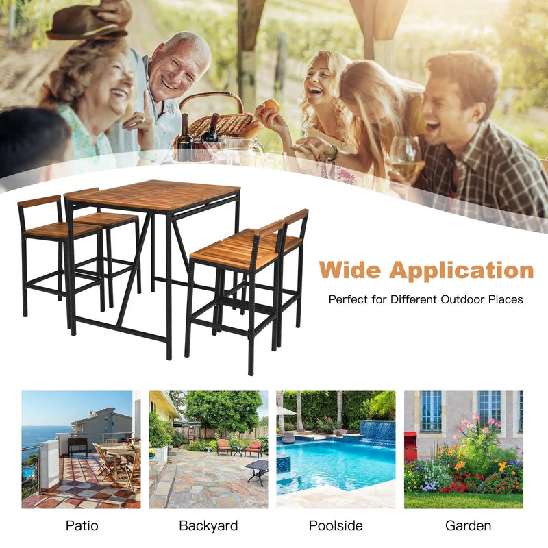 5 Pieces Outdoor Acacia Wood and PE Rattan Bar Set by DirectDeals