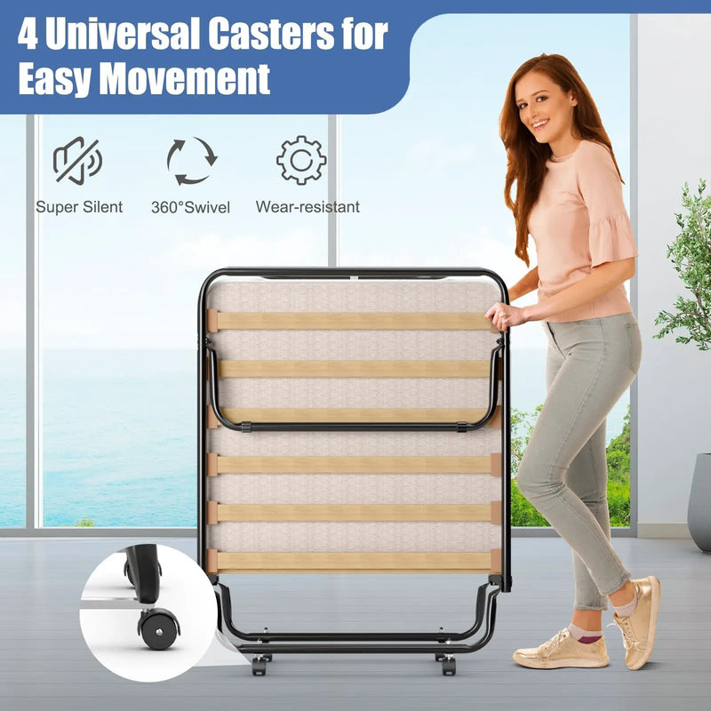 Portable Folding Bed with Memory Foam Mattress and Sturdy Metal Frame Made in Italy by DirectDeals