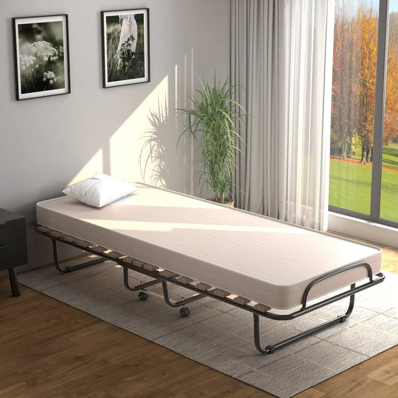 Portable Folding Bed with Memory Foam Mattress and Sturdy Metal Frame Made in Italy by DirectDeals