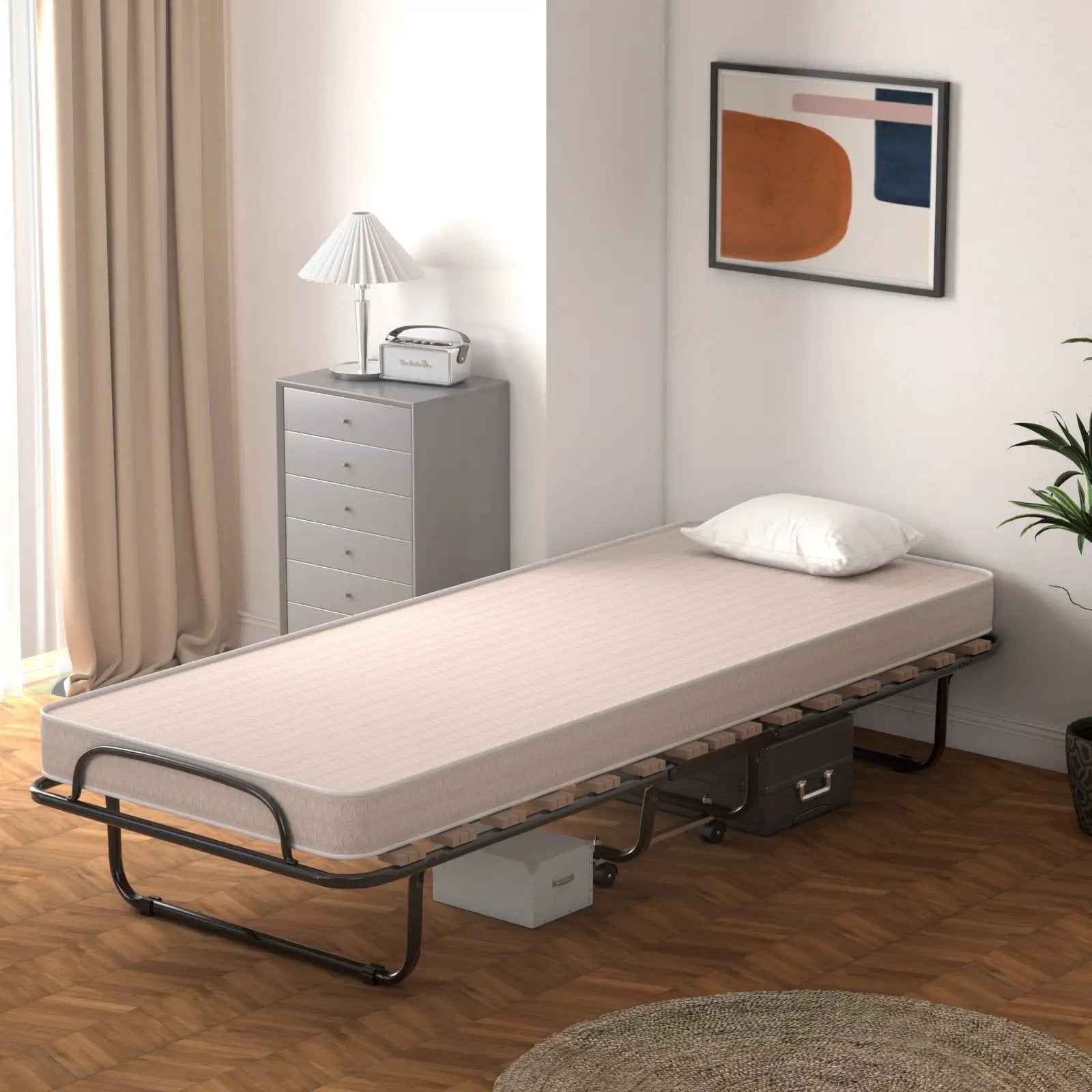 Portable Folding Bed with Memory Foam Mattress and Sturdy Metal Frame Made in Italy by DirectDeals