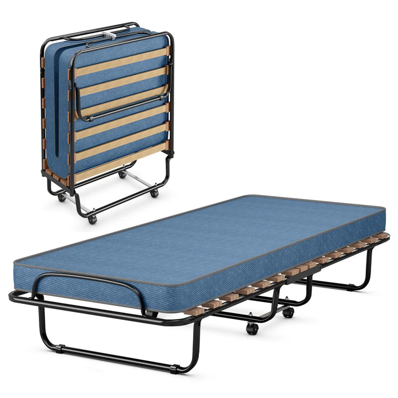 Portable Folding Bed with Memory Foam Mattress and Sturdy Metal Frame Made in Italy by DirectDeals