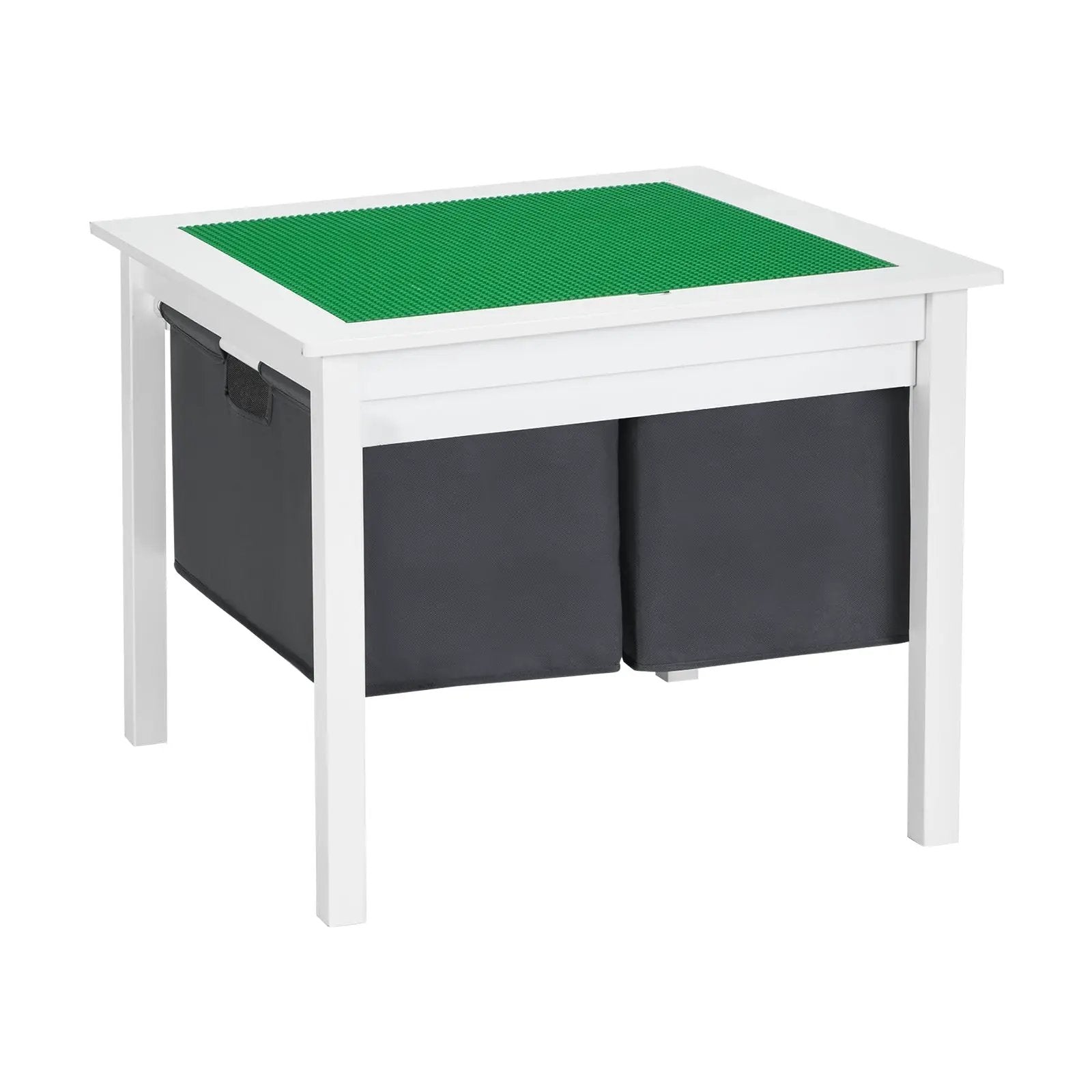 2-in-1 Kids Double-sided Activity Building Block Table with Drawers-White by DirectDeals