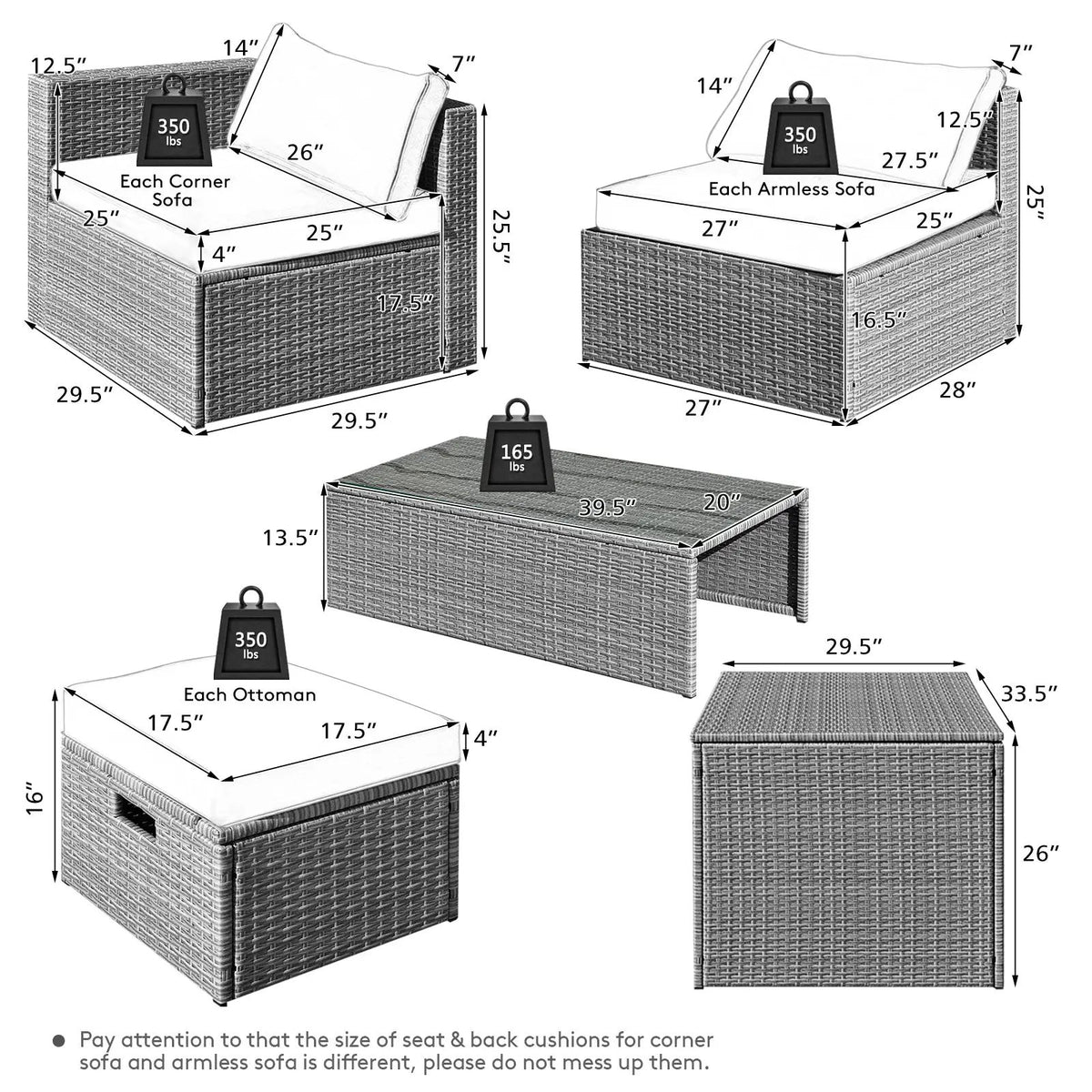 8 Pieces Patio Rattan Furniture Set with Storage Waterproof Cover and Cushion, photo 4 of 13