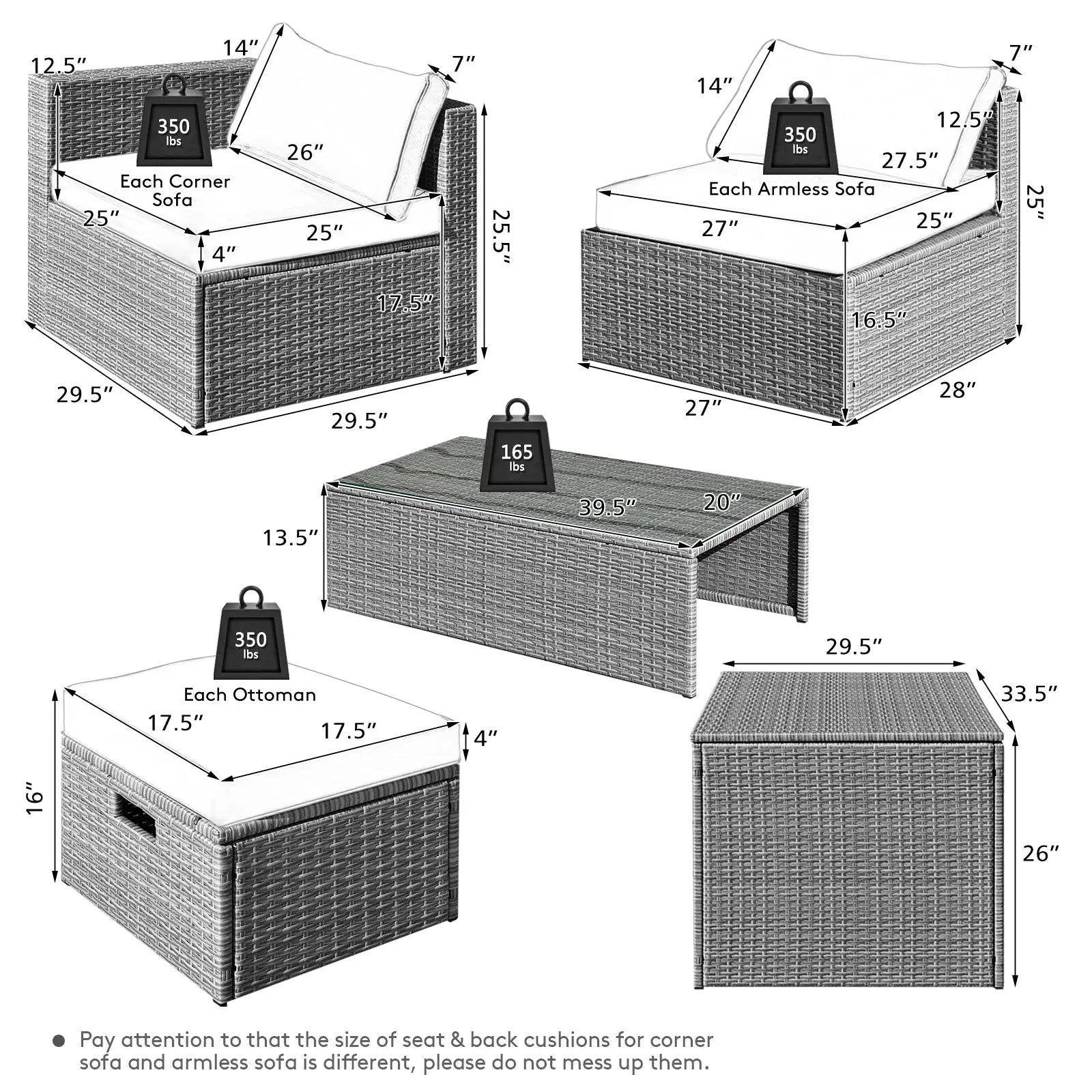 8 Pieces Patio Rattan Furniture Set with Storage Waterproof Cover and Cushion by DirectDeals