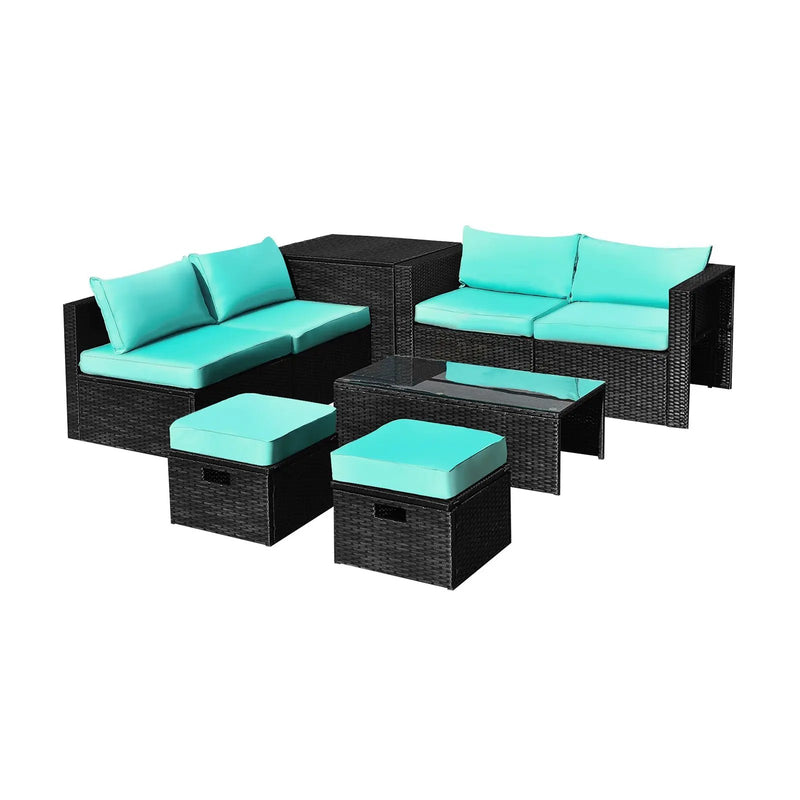 8 Pieces Patio Rattan Storage Table Furniture Set by DirectDeals