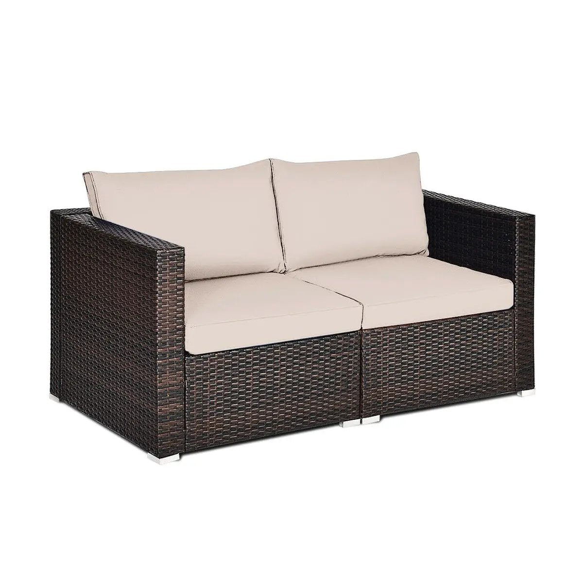 2 Pieces Patio Rattan Sectional Conversation Sofa Set-Beige by DirectDeals