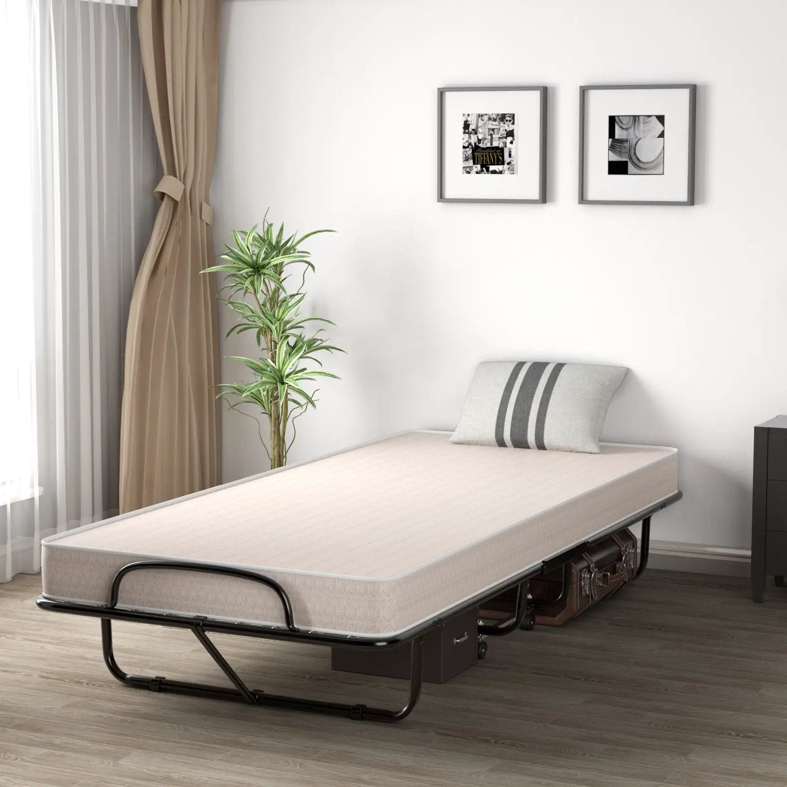 Rollaway Guest Bed with Sturdy Steel Frame and Memory Foam Mattress Made in Italy by DirectDeals
