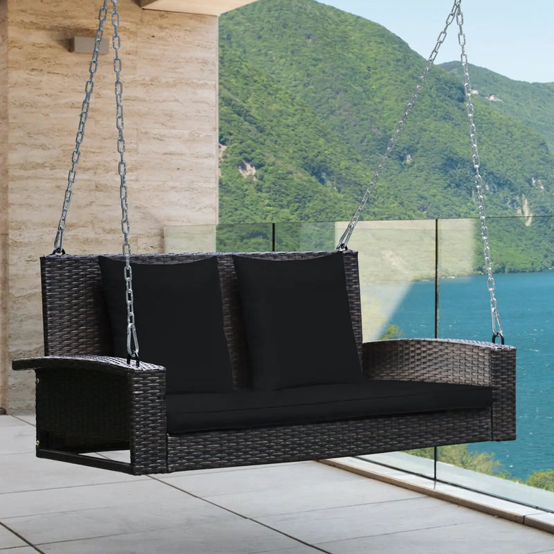 2-Person Patio Rattan Porch Swing with Cushions by DirectDeals