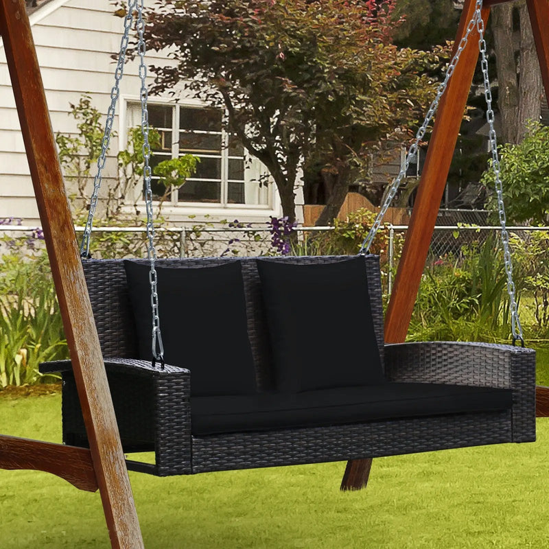 2-Person Patio Rattan Porch Swing with Cushions by DirectDeals