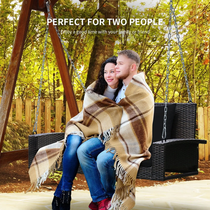2-Person Patio Rattan Porch Swing with Cushions by DirectDeals
