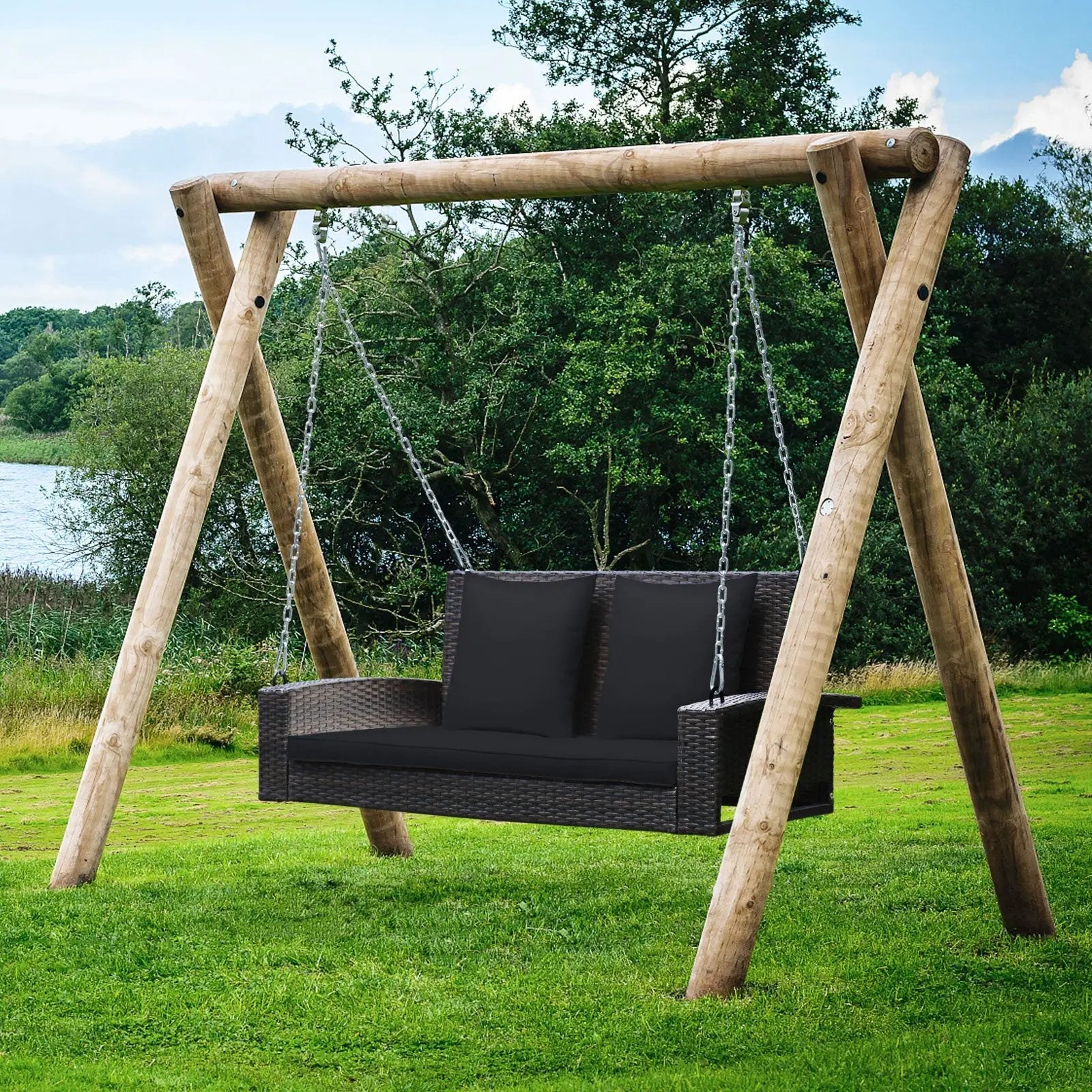 2-Person Patio Rattan Porch Swing with Cushions by DirectDeals