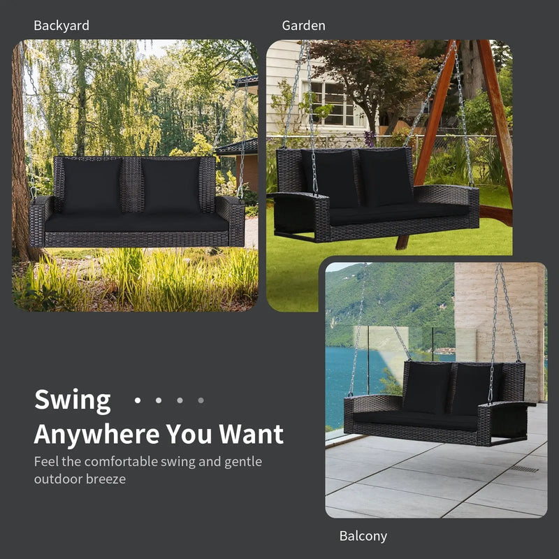 2-Person Patio Rattan Porch Swing with Cushions by DirectDeals