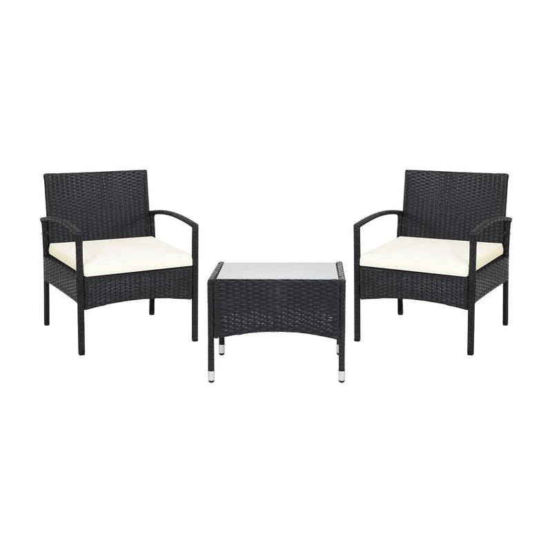 3 Pieces Patio Wicker Rattan Furniture Set with Cushion for Lawn Backyard by DirectDeals