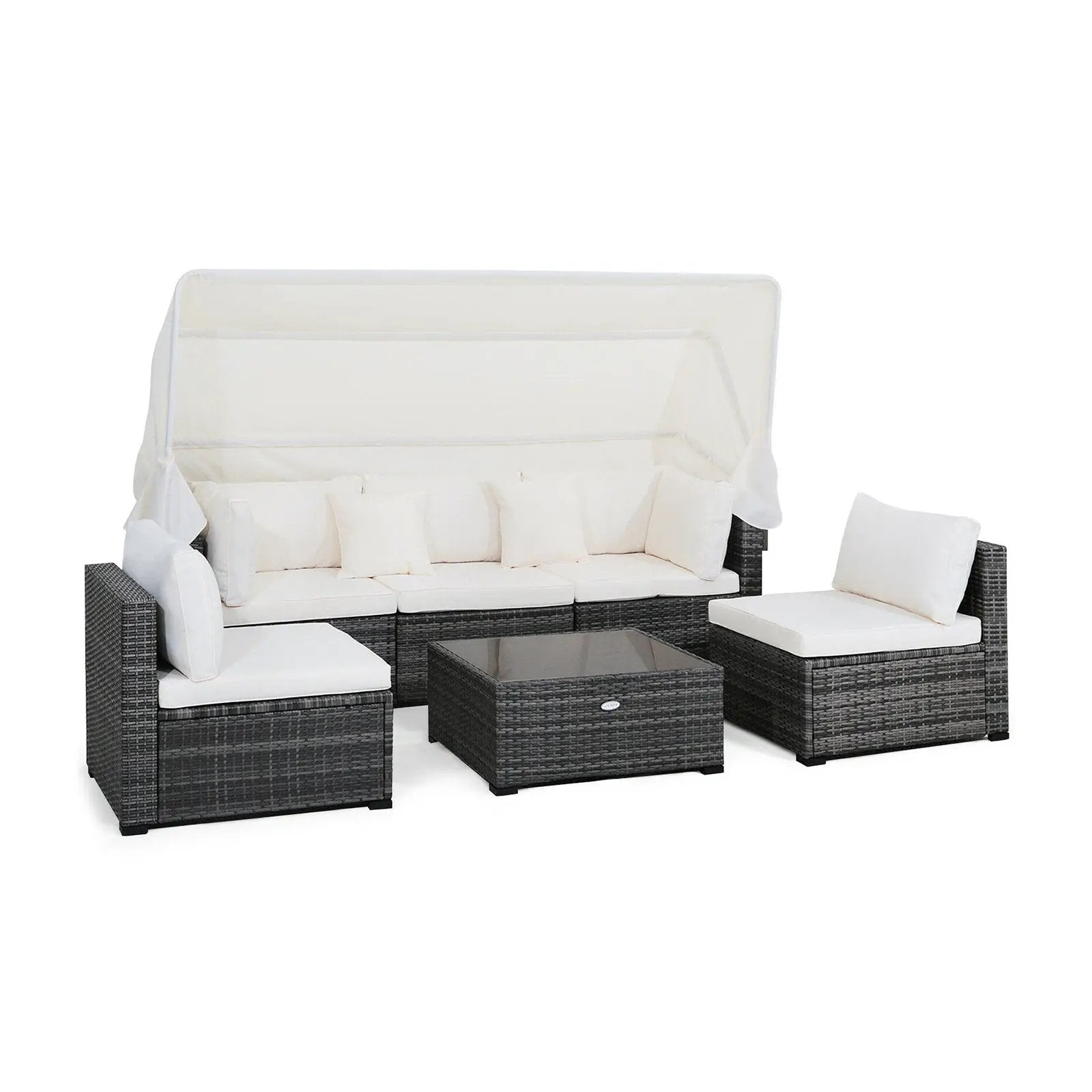 6 Pieces Patio Rattan Furniture Set with Retractable Canopy by DirectDeals