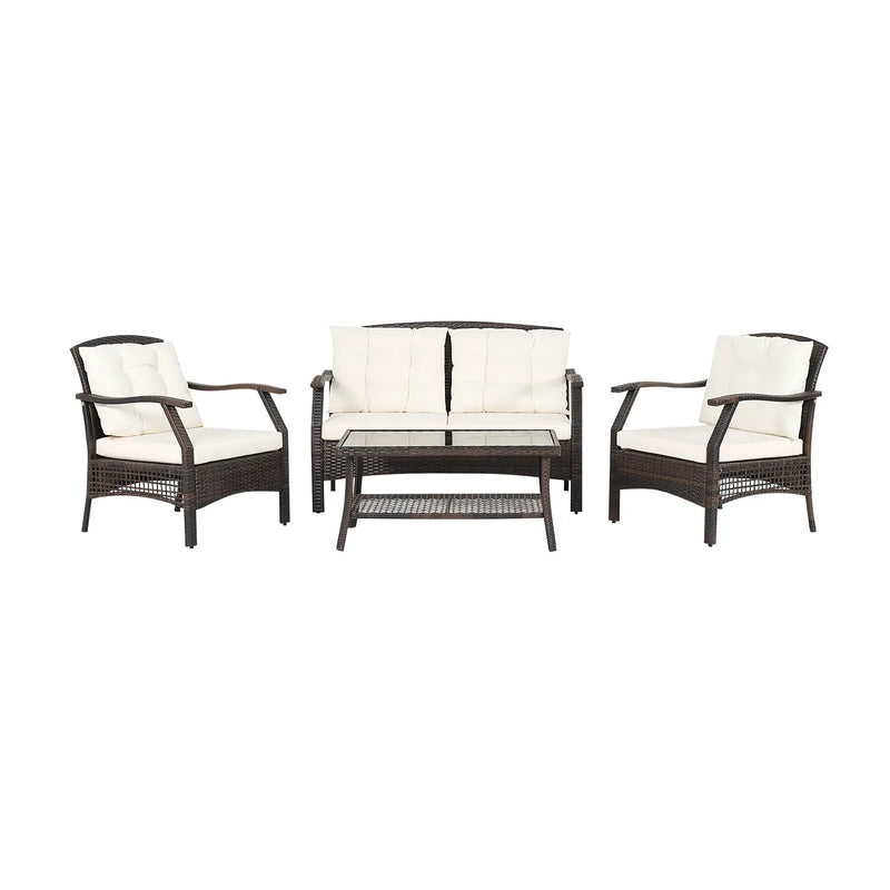 4 Pieces Outdoor Rattan Conversation Set with Protective Cover by DirectDeals