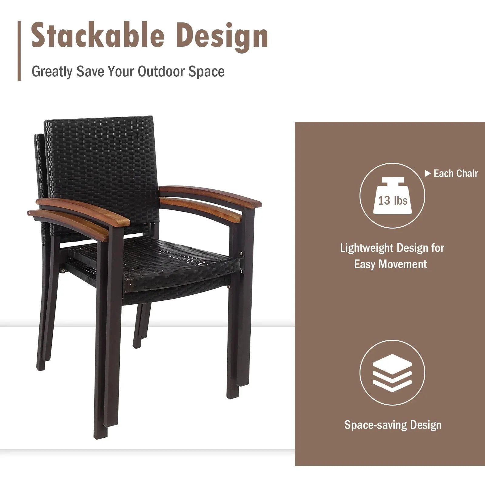 Set of 2 Outdoor Patio PE Rattan Dining Chairs by DirectDeals