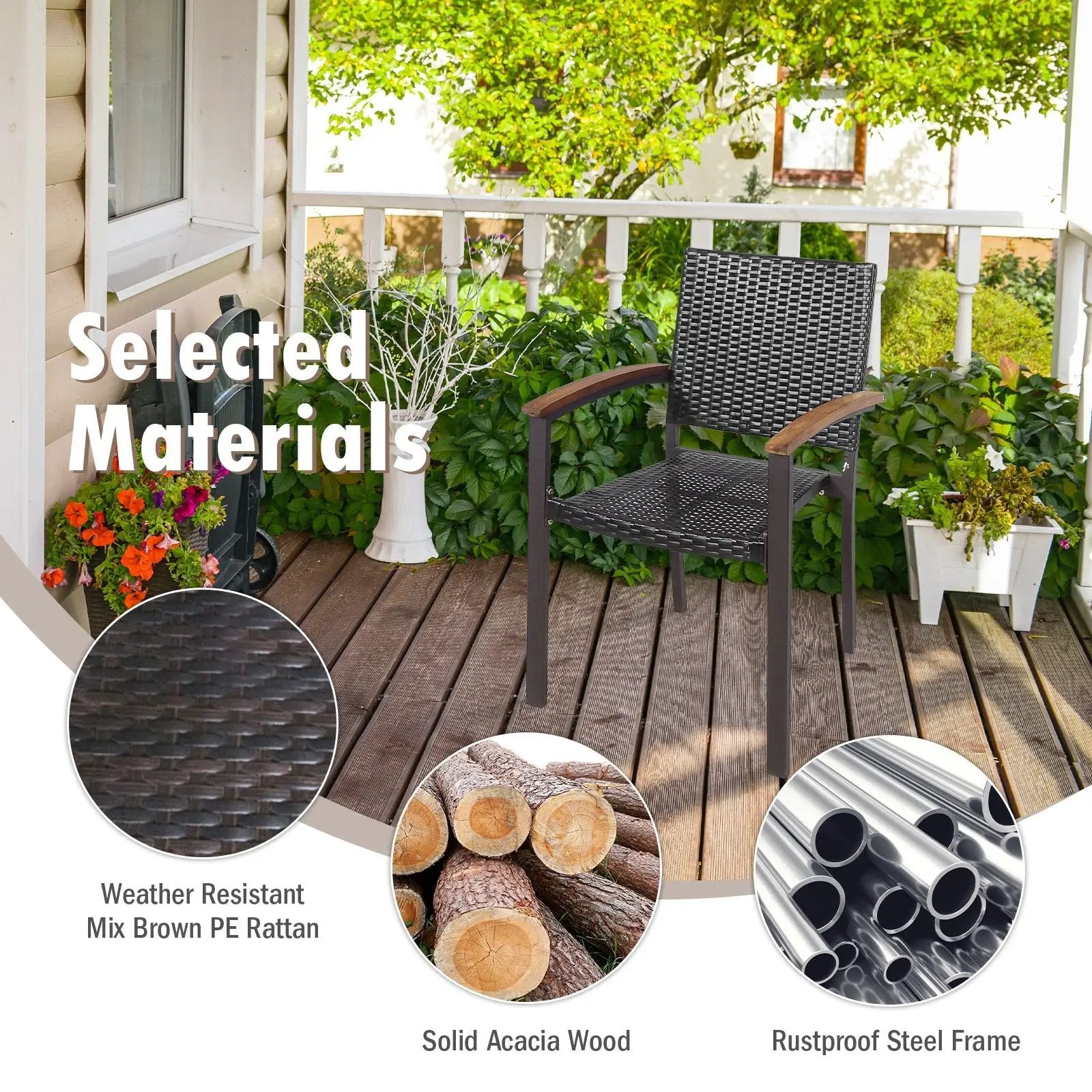 Set of 2 Outdoor Patio PE Rattan Dining Chairs by DirectDeals