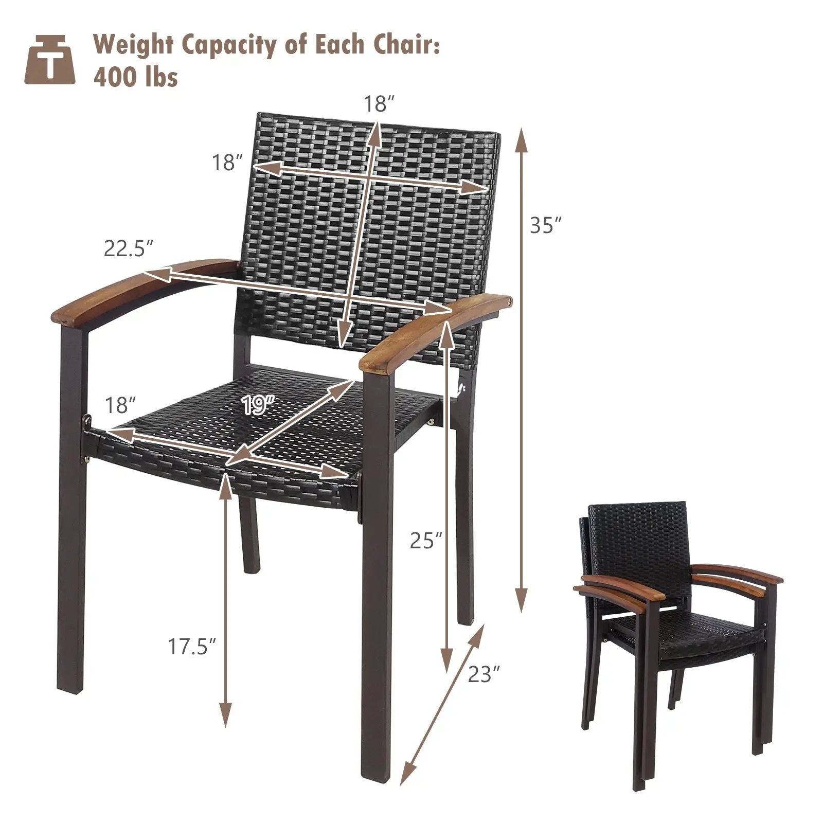 Set of 2 Outdoor Patio PE Rattan Dining Chairs by DirectDeals