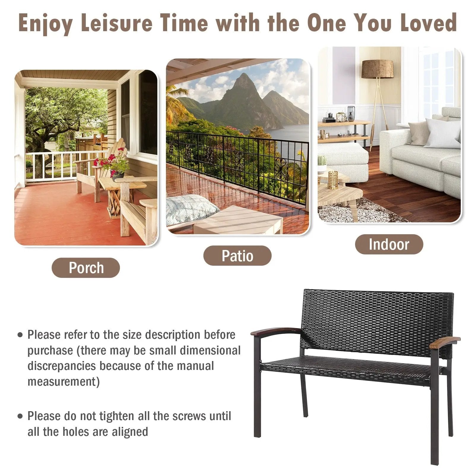 Outdoor Patio Rattan Wicker Bench with Armrest for Garden by DirectDeals