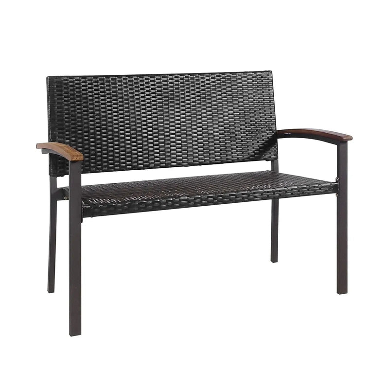 Outdoor Patio Rattan Wicker Bench with Armrest for Garden by DirectDeals