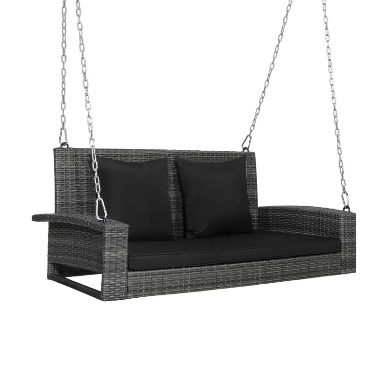 2-Person Patio PE Wicker Hanging Porch Swing Bench Chair Cushion 800 Pounds by DirectDeals