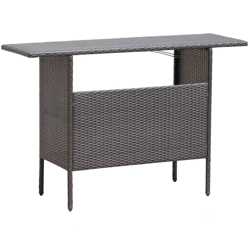Outdoor Wicker Bar Table with 2 Metal Mesh Shelves by DirectDeals