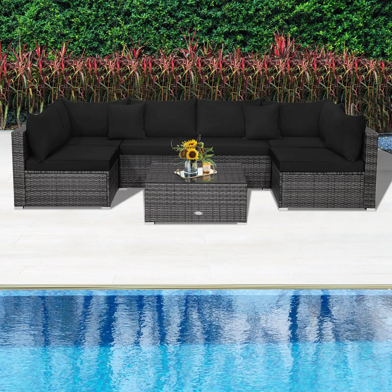 7 Pieces Patio Rattan Furniture Set Sectional Sofa Garden Cushion by DirectDeals