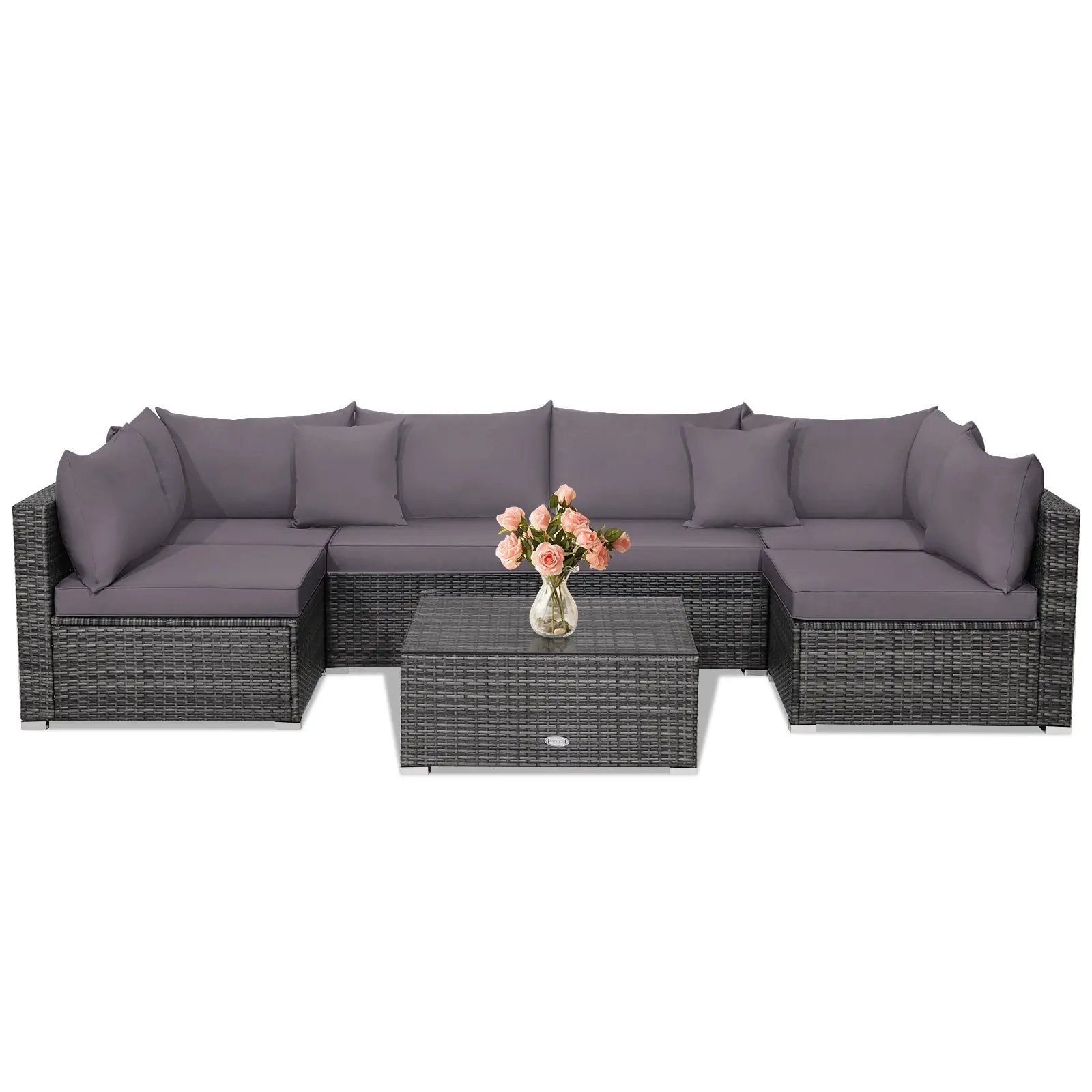 7 Pieces Patio Rattan Furniture Set Sectional Sofa Garden Cushion by DirectDeals