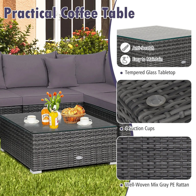 7 Pieces Patio Rattan Furniture Set Sectional Sofa Garden Cushion by DirectDeals