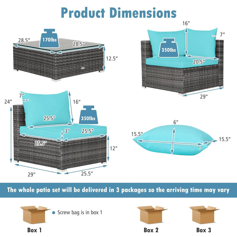 7 Pieces Patio Rattan Furniture Set Sectional Sofa Garden Cushion by DirectDeals